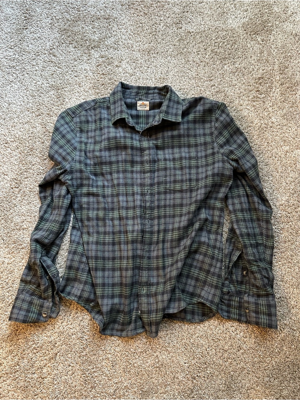 Marine Layer Men's Plaid Button-Down Shirt - Green & Black Men’s Medium